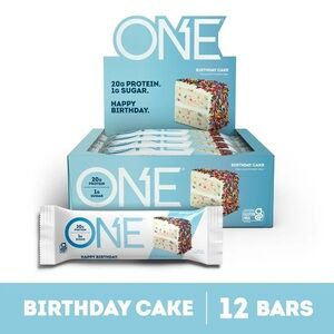 New ONE Birthday Cake Flavored 20g 20 Grams Protein Fiber Snack Bars 12 Count🎂🍰